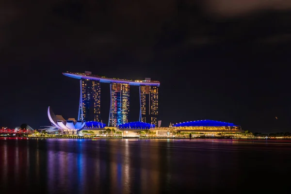 Singapour Singapour Avril 2018 Marina Bay Sands Nuit Grand Hôtel — Photo