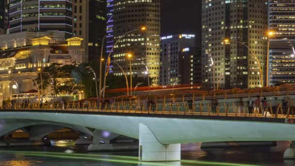 Jubilee Köprüsü Şehir Singapur Geceleri — Stok video