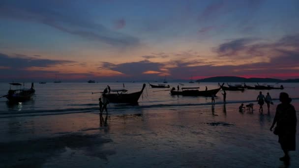 Traditionnel Bateau Longue Queue Coucher Soleil Thaïlande — Video