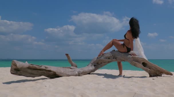 Donna Godendo Sue Vacanze Sulla Spiaggia Tropicale Thailandia — Video Stock