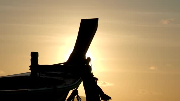 传统长尾船在日落在泰国 — 图库视频影像