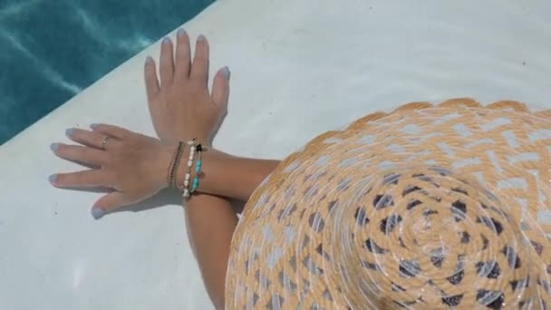 Close Woman Hands Swimming Pool — Stock Video