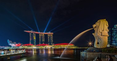  Singapur Merlion Park şehir merkezi, Singapur iş bölgesi. 