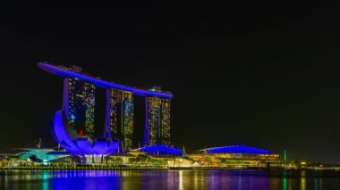 Singapore City, Singapur - 2 Mart 2019: Spectra ışık ve su gösteri Marina defne kum Casino Hotel Downtown Singapur 