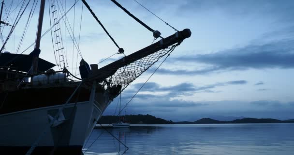 Early Morning Sailing Ship Sea — Stock Video