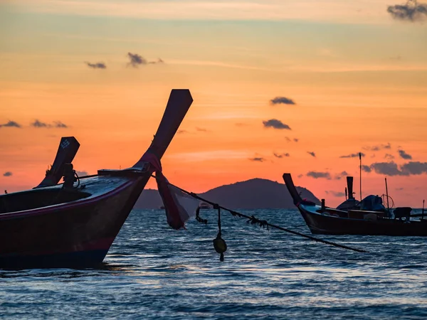 Long tail boat at sunset in Thailand — Stock Photo, Image