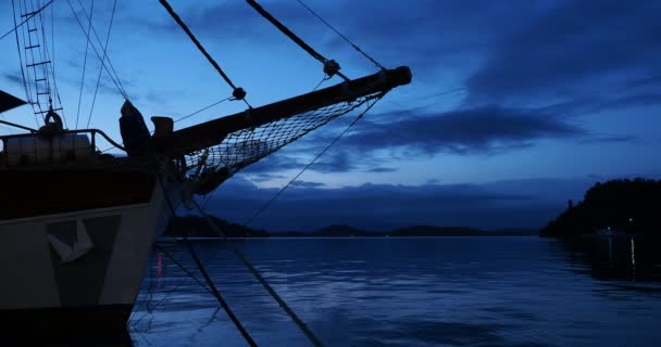 Tidig Morgon Segelfartyg Havet — Stockvideo