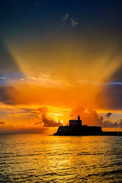 Agios Nikolaos fortress on the Mandraki harbour of Rhodes Greece — Stock Photo, Image