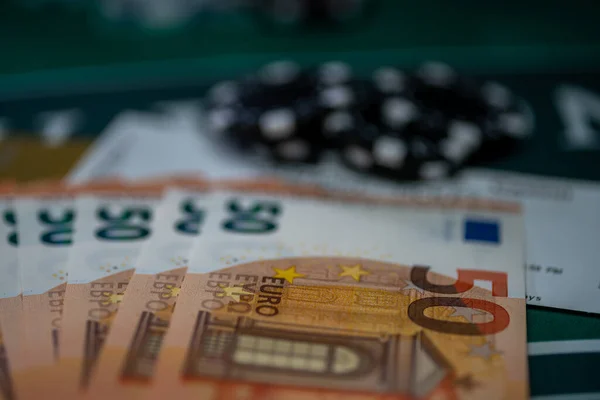 Een Casino Black Jack Tafel Met Euro Biljetten — Stockfoto