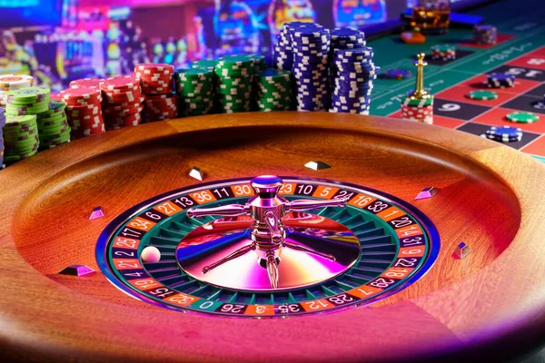 Mesa Ruleta Cerca Casino Enfoque Selectivo — Foto de Stock