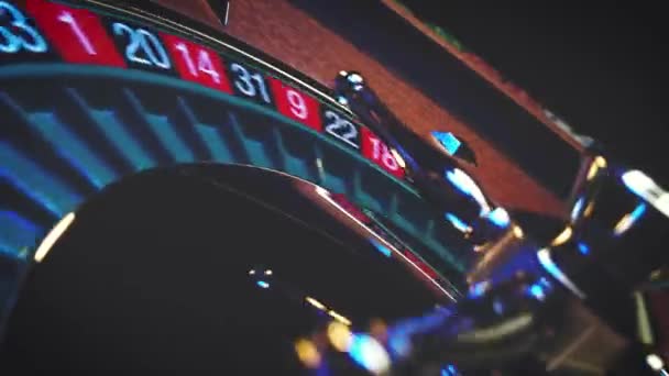 Mesa Ruleta Cámara Lenta Cerca Casino Enfoque Selectivo — Vídeo de stock