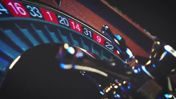 Mesa Ruleta Cámara Lenta Cerca Casino Enfoque Selectivo — Vídeo de stock