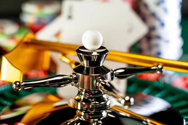 Casino Set Roulette Cards Dice Chips Blackjack Mat — Stock Photo, Image