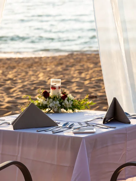 Dinner Table Beach Sunset Bali — Stock Photo, Image