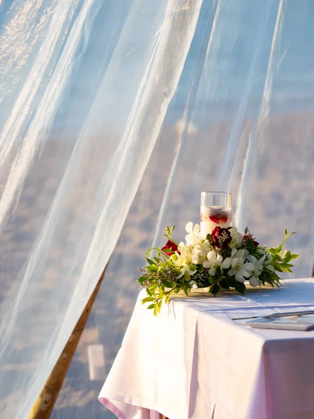 Dinner Table Beach Sunset Bali — Stock Photo, Image