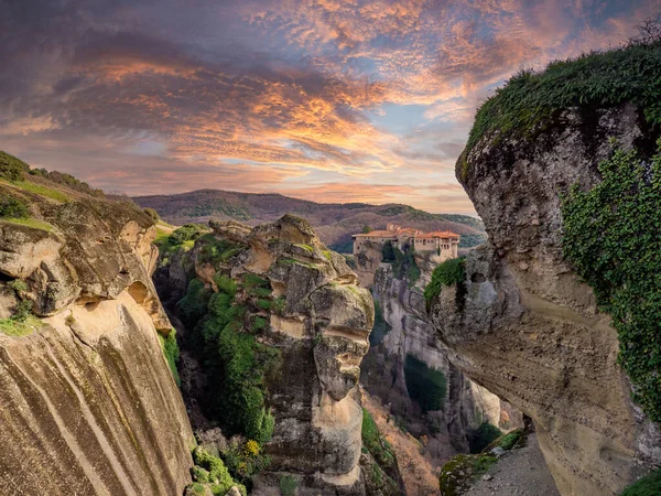 Mosteiro Holly Meteora Grécia Formações Rochosas Arenito — Fotografia de Stock