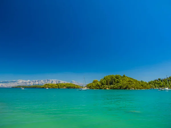 Buque Vela Bahía Nidri Grecia — Foto de Stock