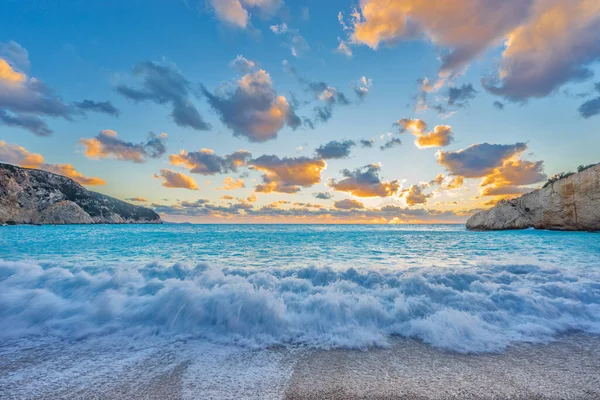 Spiaggia Porto Katsii Sull Isola Lefkas Grecia Tramonto — Foto Stock