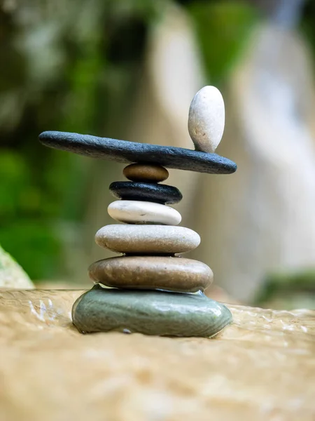 Balanced Zen Stones Pebbles Waterfalls — Stock Photo, Image