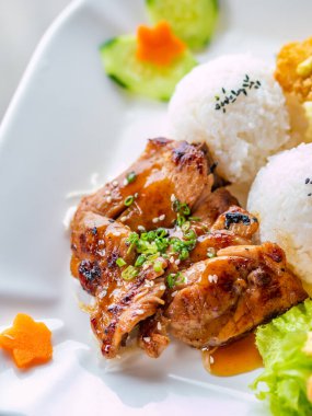 Tavuklu pilav ve sebze yemeği.