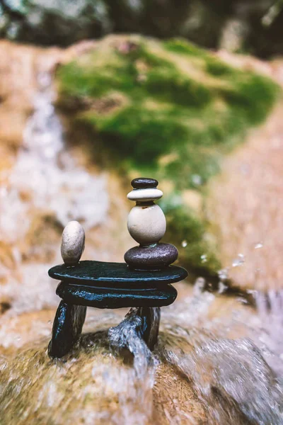 Balanced Zen Stones Pebbles Waterfalls — Stock Photo, Image