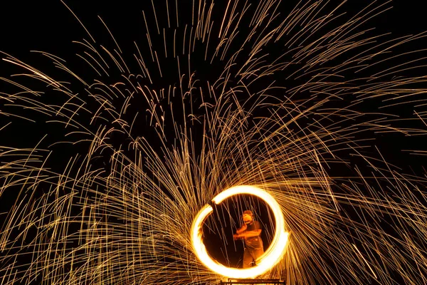 Spectacle Incendie Nuit Thaïlande — Photo