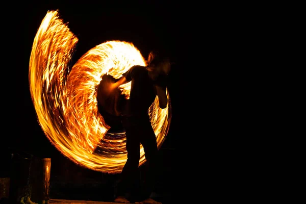 Spettacolo Fuoco Notte Thailandia — Foto Stock