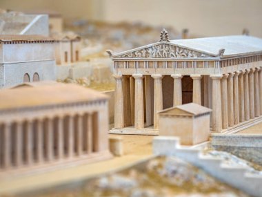 Delphi, Yunanistan - 04 Ekim 2020: Yunanistan 'daki Delphi arkeoloji sahasının modeli