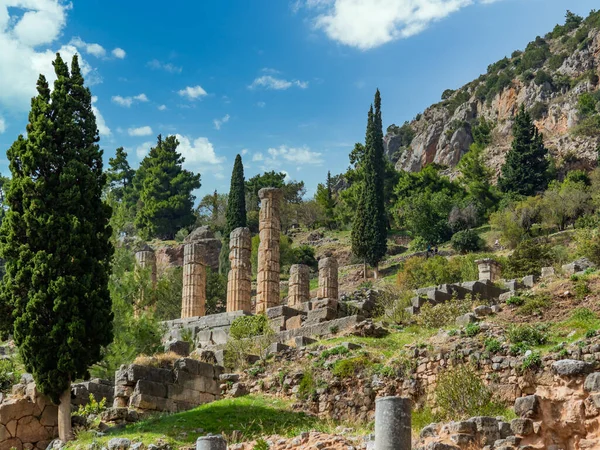 Starożytne Ruiny Świątyni Apollo Delphi Grecja — Zdjęcie stockowe