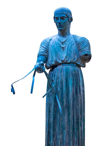 希腊德尔斐 2020年10月4日 希腊德尔斐考古博物馆的Heniokhos Charioteer铜像 — 图库照片