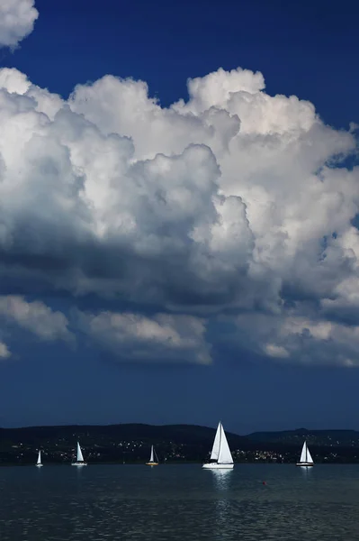Segelbåtar Vid Balatonsjön Ungern — Stockfoto