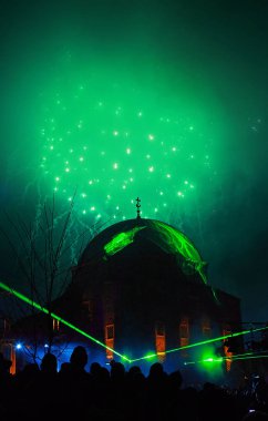 Lazer şovu ve firewoks Pecs, Macaristan - Avrupa Kültür kenti