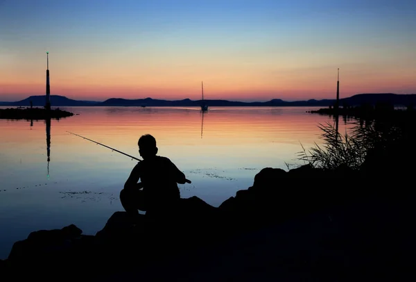 Barcos Vela Lago Balaton Atardecer — Foto de Stock