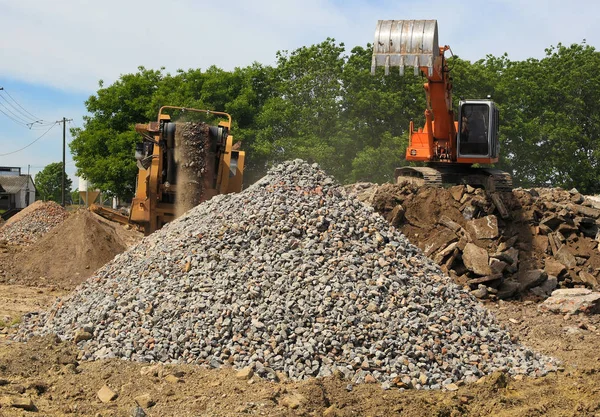 Concasseur Pierre Grue Dans Travail — Photo