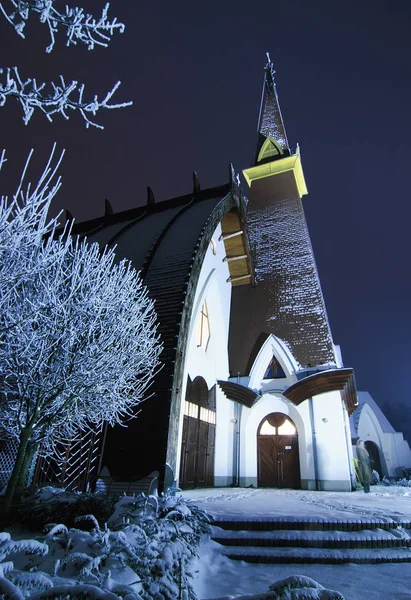 Iglesia Cristiana Noche Invierno — Foto de Stock