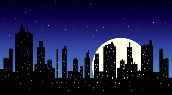 夜の現代都市高層ビル群のシルエット — ストック写真