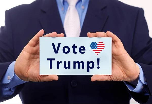 Business Man Hold Paper Vote Trump Text — Stock Photo, Image