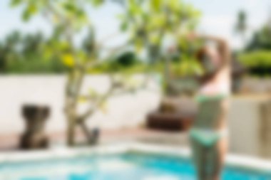 Otel havuzu Bali Endonezya Seyahat Tema arka plan bulanıklık