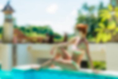 Otel havuzu Bali Endonezya Seyahat Tema arka plan bulanıklık