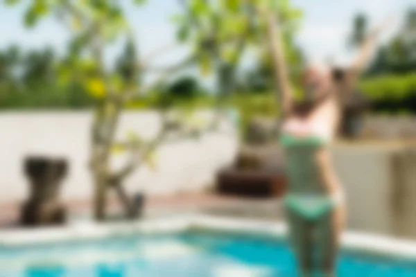 Hotel piscina Bali Indonesia Viajes tema desenfoque fondo —  Fotos de Stock