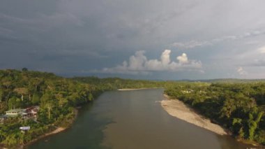 Nehir akışıyla yeşil yaz manzarası üzerine video