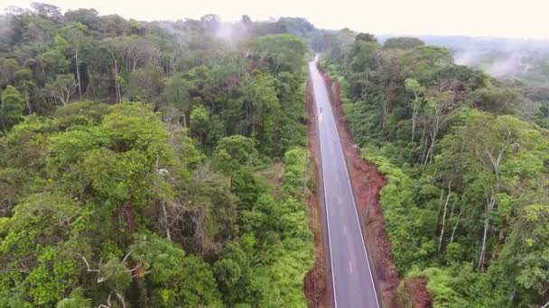 Video Flygfoto Våt Motorväg Väg Ecuador Regnskog Till Amazonas Bassäng — Stockvideo