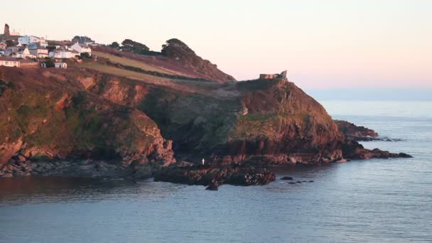 Vista Sobre Polruan Promontório Cornwall Inverno Vídeo — Vídeo de Stock