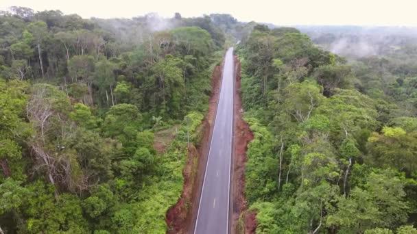 ビデオ エクアドルの湿った高速道路の空中ビュー アマゾン盆地への熱帯雨林 — ストック動画