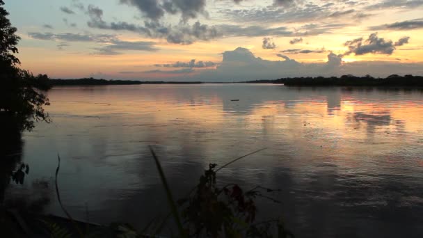 Video Tramonto Importante Affluente Dell Amazzonia Rio Napo Ecuador — Video Stock