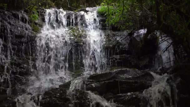Slow Motion Video Van Waterval Water Spatten Rotsen Stenen — Stockvideo