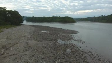 Tropikal orman, nehir ve sahilde taşlı İHA videosu