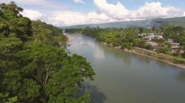 Ağaçlı ve nehirli kırsal arazinin insansız hava aracı videosu