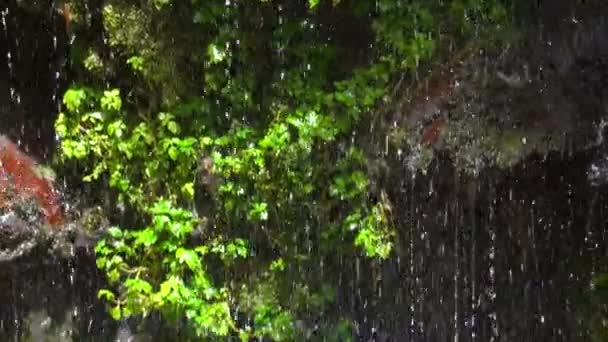 Повільне Відео Руху Водоспаду Веселкою Бризки Води — стокове відео