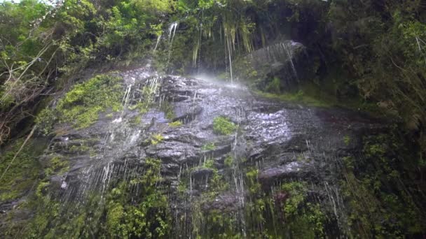 Вид Снизу Видео Замедленного Движения Водопада Брызги Воды — стоковое видео